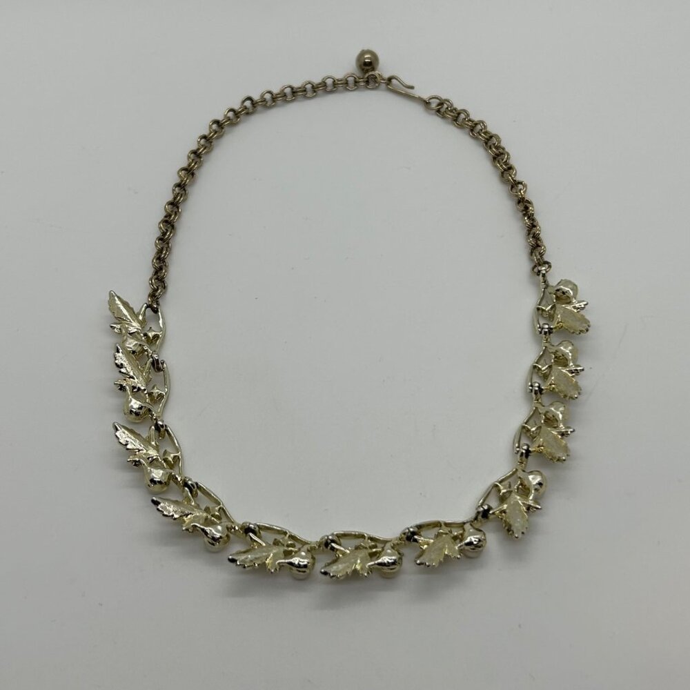 Vintage Judy Lee Gold Tone Necklace Leaf Design Faux Pearls Rhinestones Elegant - Picture 11 of 16
